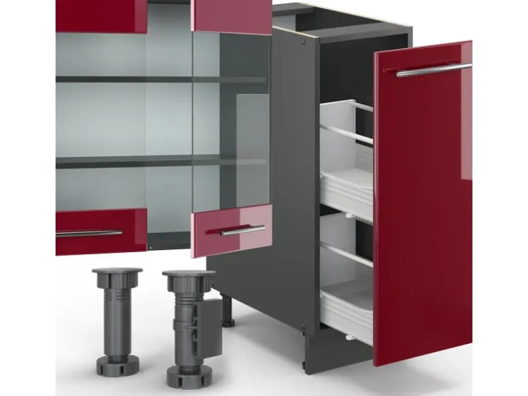 Vicco Fame-Line Küchenzeile Bordeaux Hochglanz/Anthrazit 280 cm ohne Arbeitsplatte ohne E-Geräte