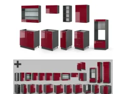 Vicco Fame-Line Küchenzeile Bordeaux Hochglanz/Anthrazit 280 cm ohne Arbeitsplatte ohne E-Geräte