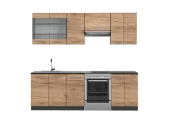 Vicco Fame-Line Küchenzeile Goldkraft Eiche/Anthrazit 240 cm ohne Arbeitsplatte ohne E-Geräte