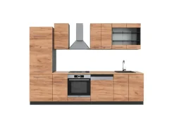 Vicco Fame-Line Küchenzeile Goldkraft Eiche/Anthrazit 300 cm AP Eiche ohne E-Geräte