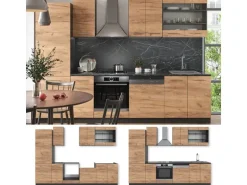 Vicco Fame-Line Küchenzeile Goldkraft Eiche/Anthrazit 300 cm AP Eiche ohne E-Geräte