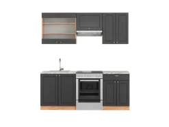 Vicco Fame-Line Küchenzeile Anthrazit Landhaus/Goldkraft Eiche 200 cm AP Marmor ohne E-Geräte