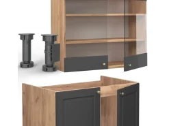 Vicco Fame-Line Küchenzeile Anthrazit Landhaus/Goldkraft Eiche 200 cm AP Marmor ohne E-Geräte