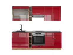 Vicco Fame-Line Küchenzeile Bordeaux Hochglanz/Goldkraft Eiche 235 cm AP Anthrazit ohne E-Geräte