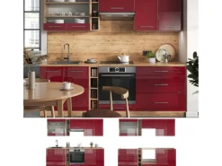 Vicco Fame-Line Küchenzeile Bordeaux Hochglanz/Goldkraft Eiche 235 cm AP Anthrazit ohne E-Geräte