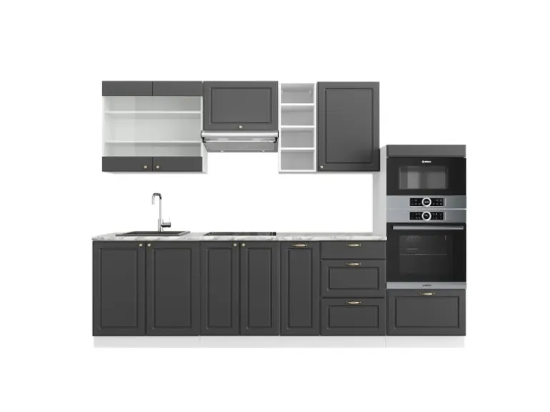 Vicco Fame-Line Küchenzeile Anthrazit Landhaus/Weiß 280 cm ohne Arbeitsplatte ohne E-Geräte