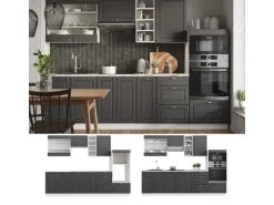 Vicco Fame-Line Küchenzeile Anthrazit Landhaus/Weiß 280 cm ohne Arbeitsplatte ohne E-Geräte