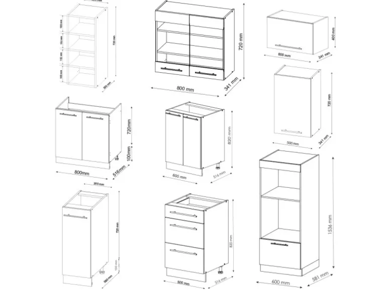 Vicco Fame-Line Küchenzeile Anthrazit Landhaus/Weiß 280 cm ohne Arbeitsplatte ohne E-Geräte