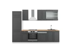 Vicco Fame-Line Küchenzeile Anthrazit-Gold/Weiß 300 cm AP Eiche ohne E-Geräte