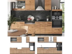 Vicco Fame-Line Küchenzeile Goldkraft Eiche/Anthrazit 300 cm mit HochschrankAP Eiche ohne E-Geräte