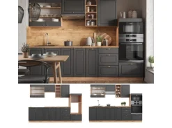 Vicco Fame-Line Küchenzeile Anthrazit Landhaus/Goldkraft Eiche 280 cm AP Anthrazit ohne E-Geräte