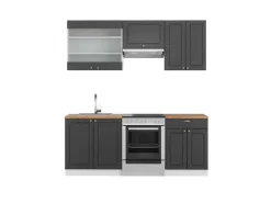 Vicco Fame-Line Küchenzeile Anthrazit-Gold/Weiß 200 cm AP Eiche ohne E-Geräte