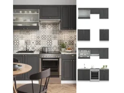 Vicco Fame-Line Küchenzeile Anthrazit-Gold/Weiß 200 cm AP Eiche ohne E-Geräte