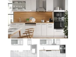 Vicco Fame-Line Küchenzeile Weiß 300 cm mit Hochschrankohne Arbeitsplatte ohne E-Geräte