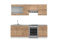 Vicco Fame-Line Küchenzeile Goldkraft Eiche/Weiß 240 cm ohne Arbeitsplatte ohne E-Geräte