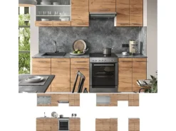 Vicco Fame-Line Küchenzeile Goldkraft Eiche/Weiß 240 cm ohne Arbeitsplatte ohne E-Geräte