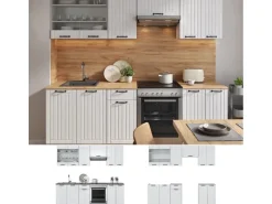 Vicco Fame-Line Küchenzeile Weiß Landhaus/Weiß 240 cm AP Anthrazit ohne E-Geräte