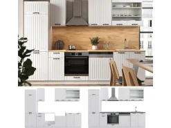 Vicco Fame-Line Küchenzeile Weiß Landhaus/Weiß 300 cm ohne Arbeitsplatte ohne E-Geräte