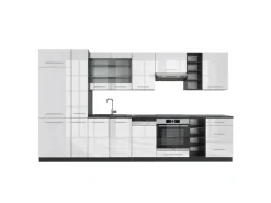 Vicco Fame-Line Küchenzeile Weiß Hochglanz/Anthrazit 355 cm AP Anthrazit ohne E-Geräte