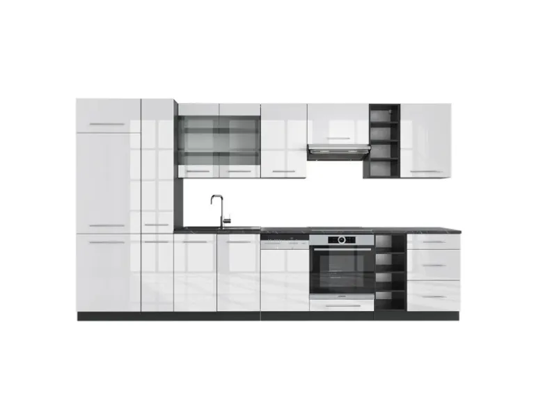 Vicco Fame-Line Küchenzeile Weiß Hochglanz/Anthrazit 355 cm AP Anthrazit ohne E-Geräte