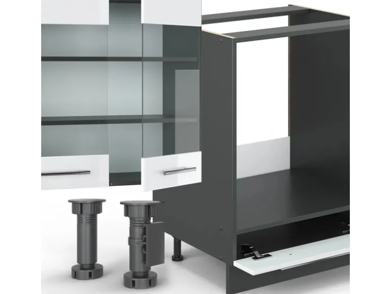 Vicco Fame-Line Küchenzeile Weiß Hochglanz/Anthrazit 355 cm AP Anthrazit ohne E-Geräte