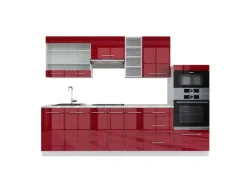 Vicco Fame-Line Küchenzeile Bordeaux Hochglanz/Weiß 280 cm AP Marmor ohne E-Geräte