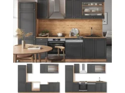 Vicco Fame-Line Küchenzeile Anthrazit Landhaus/Goldkraft Eiche 300 cm ohne Arbeitsplatte ohne E-Geräte