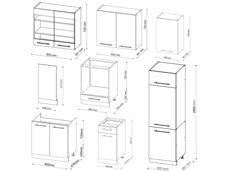 Vicco Fame-Line Küchenzeile Anthrazit Landhaus/Goldkraft Eiche 300 cm ohne Arbeitsplatte ohne E-Geräte