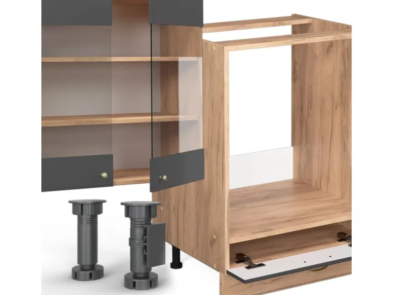 Vicco Fame-Line Küchenzeile Anthrazit Landhaus/Goldkraft Eiche 300 cm ohne Arbeitsplatte ohne E-Geräte