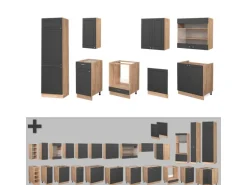 Vicco Fame-Line Küchenzeile Anthrazit Landhaus/Goldkraft Eiche 300 cm ohne Arbeitsplatte ohne E-Geräte