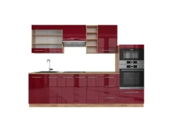 Vicco Fame-Line Küchenzeile Bordeaux Hochglanz/Goldkraft Eiche 280 cm ohne Arbeitsplatte ohne E-Geräte