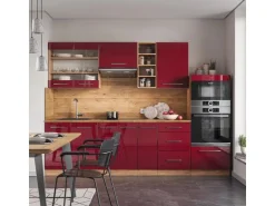 Vicco Fame-Line Küchenzeile Bordeaux Hochglanz/Goldkraft Eiche 280 cm ohne Arbeitsplatte ohne E-Geräte