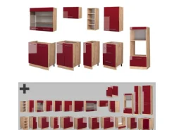 Vicco Fame-Line Küchenzeile Bordeaux Hochglanz/Goldkraft Eiche 280 cm ohne Arbeitsplatte ohne E-Geräte