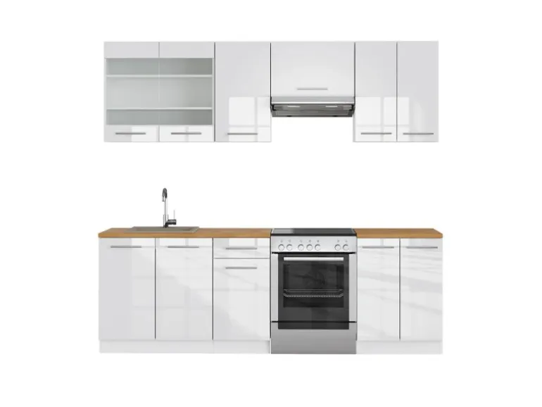 Vicco Fame-Line Küchenzeile Weiß 240 cm ohne Arbeitsplatte ohne E-Geräte