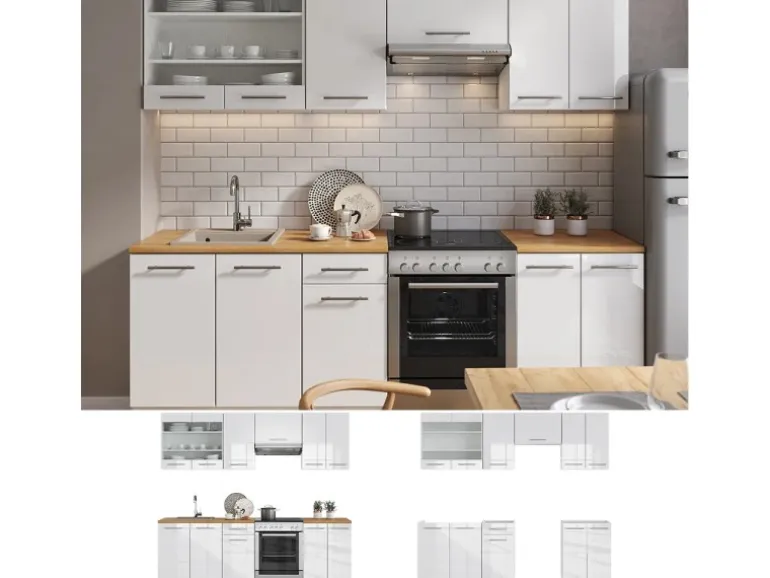 Vicco Fame-Line Küchenzeile Weiß 240 cm ohne Arbeitsplatte ohne E-Geräte