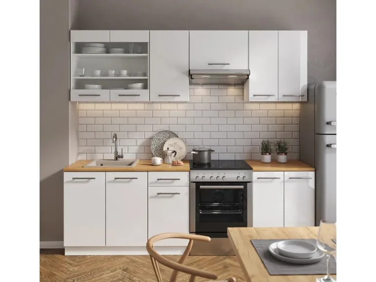 Vicco Fame-Line Küchenzeile Weiß 240 cm ohne Arbeitsplatte ohne E-Geräte