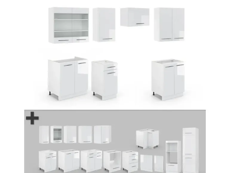 Vicco Fame-Line Küchenzeile Weiß 240 cm ohne Arbeitsplatte ohne E-Geräte