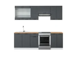 Vicco Fame-Line Küchenzeile Anthrazit Landhaus/Weiß 240 cm AP Eiche ohne E-Geräte