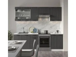 Vicco Fame-Line Küchenzeile Anthrazit Landhaus/Weiß 240 cm AP Eiche ohne E-Geräte