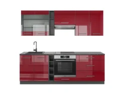 Vicco Fame-Line Küchenzeile Bordeaux Hochglanz/Anthrazit 235 cm AP Anthrazit ohne E-Geräte