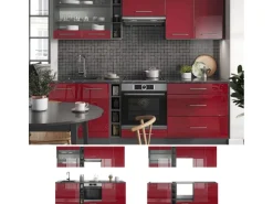 Vicco Fame-Line Küchenzeile Bordeaux Hochglanz/Anthrazit 235 cm AP Anthrazit ohne E-Geräte