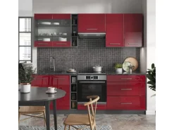 Vicco Fame-Line Küchenzeile Bordeaux Hochglanz/Anthrazit 235 cm AP Anthrazit ohne E-Geräte