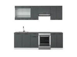 Vicco Fame-Line Küchenzeile Anthrazit Landhaus/Weiß 240 cm ohne Arbeitsplatte ohne E-Geräte