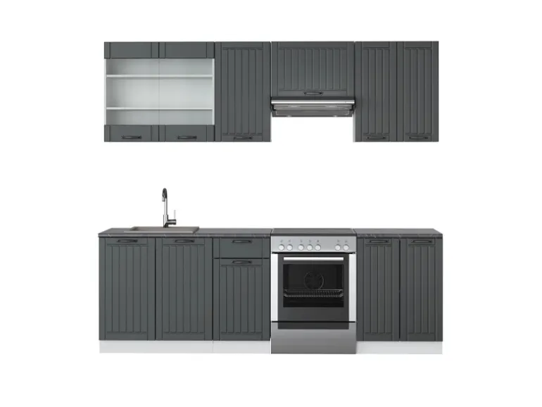 Vicco Fame-Line Küchenzeile Anthrazit Landhaus/Weiß 240 cm ohne Arbeitsplatte ohne E-Geräte