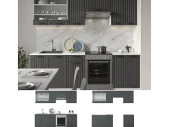 Vicco Fame-Line Küchenzeile Anthrazit Landhaus/Weiß 240 cm ohne Arbeitsplatte ohne E-Geräte