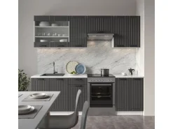 Vicco Fame-Line Küchenzeile Anthrazit Landhaus/Weiß 240 cm ohne Arbeitsplatte ohne E-Geräte