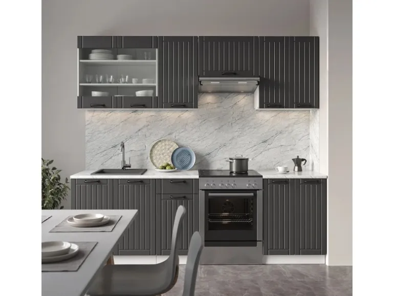 Vicco Fame-Line Küchenzeile Anthrazit Landhaus/Weiß 240 cm ohne Arbeitsplatte ohne E-Geräte