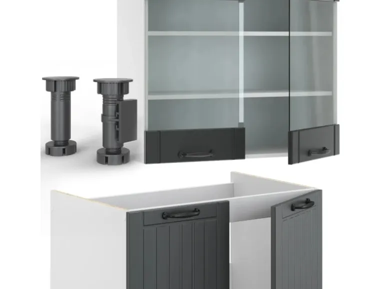 Vicco Fame-Line Küchenzeile Anthrazit Landhaus/Weiß 240 cm ohne Arbeitsplatte ohne E-Geräte