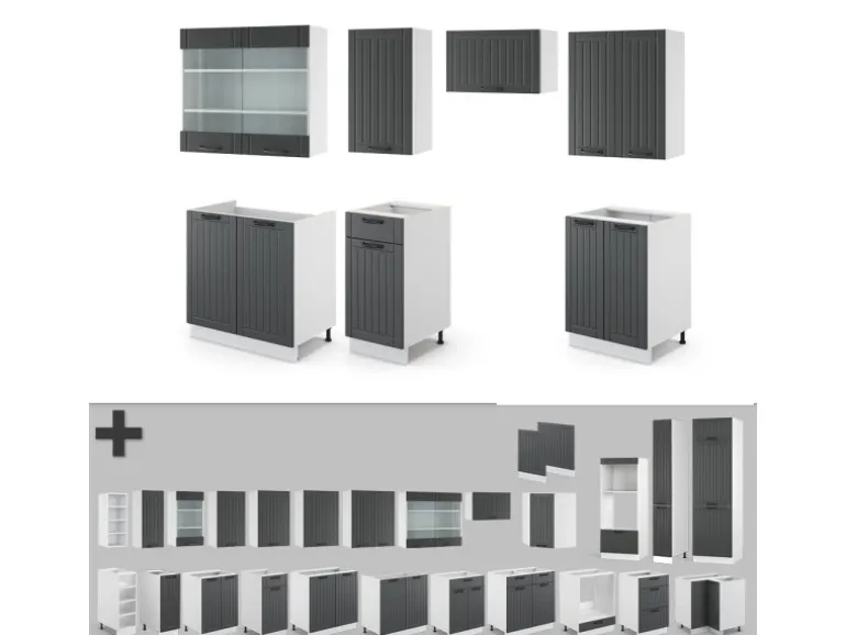 Vicco Fame-Line Küchenzeile Anthrazit Landhaus/Weiß 240 cm ohne Arbeitsplatte ohne E-Geräte