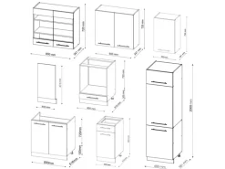 Vicco Fame-Line Küchenzeile Anthrazit Hochglanz/Goldkraft Eiche 300 cm AP Marmor ohne E-Geräte